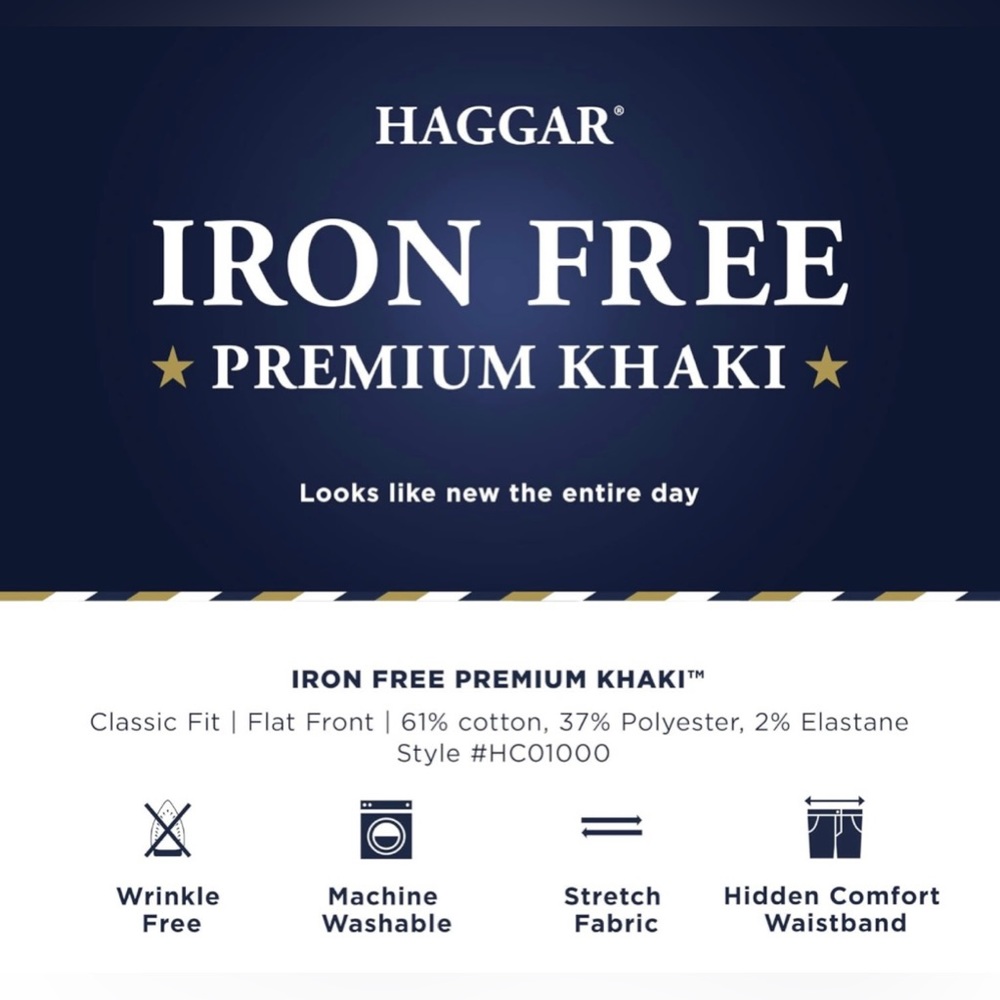 NWT Haggar Men's Iron Free Premium Classic Fit Flat Front Khaki Multiple Sizes - Picture 10 of 10